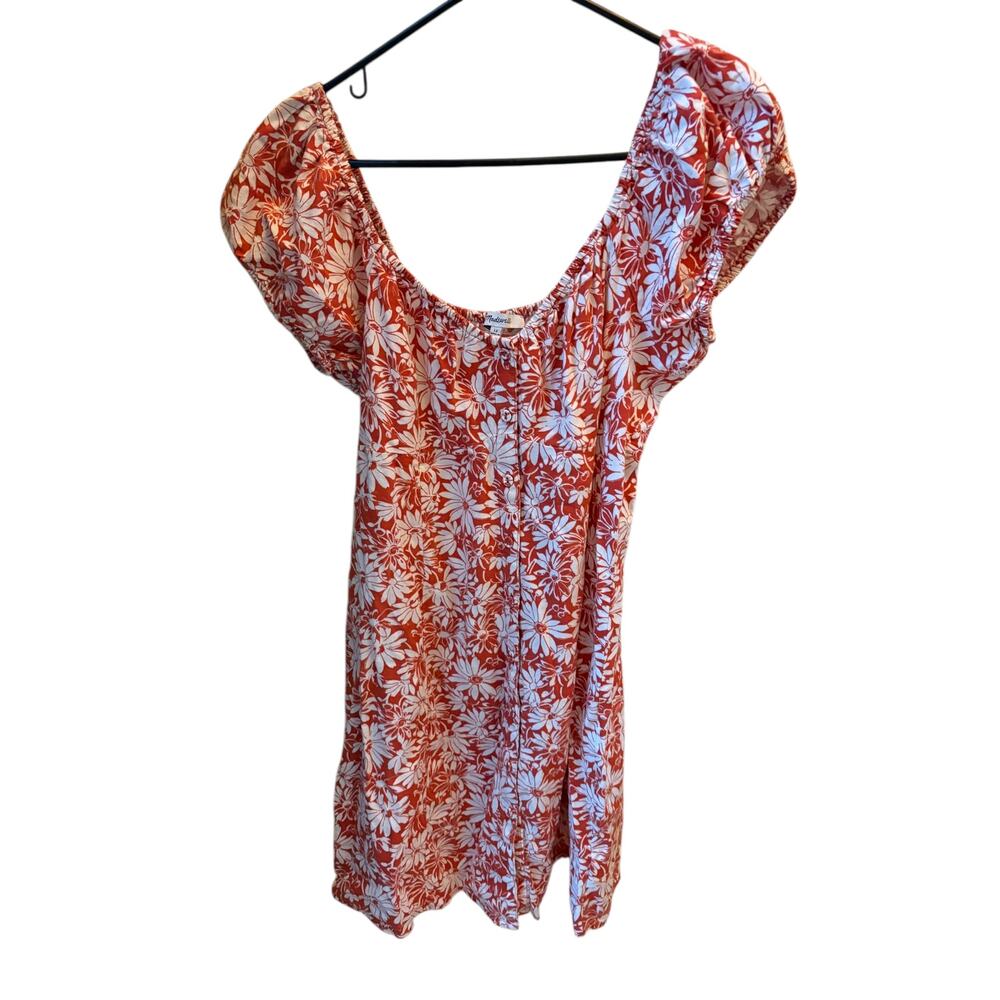 Madewell Floral Button Front Dress Size 12 Rust Orange Puff Sleeve Cottagecore